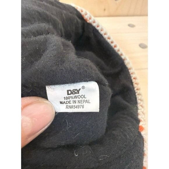 D&Y 100% Wool Knit Earflap Beanie Hat Fleece Lined Nepal Orange Green Nordic - Picture 9 of 12